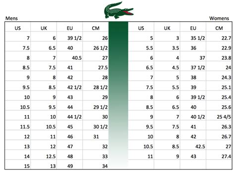 lacoste men shoe size chart.